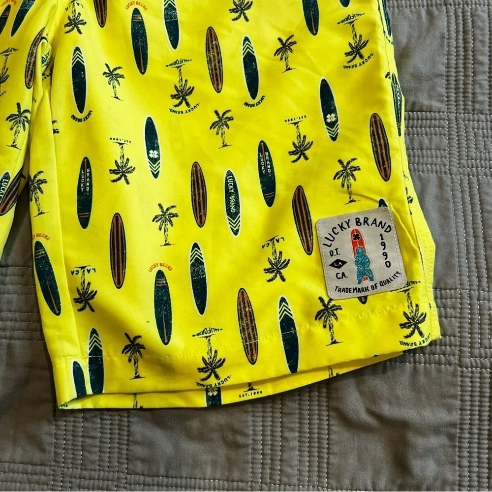 NEW Lucky Brand Boardshorts Boys Size 20 Yellow Surfboard Print Beach Swim